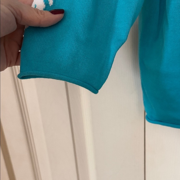 Belle by Kim Gravel Teal Palm Tree Sweater - Picture 5 of 7